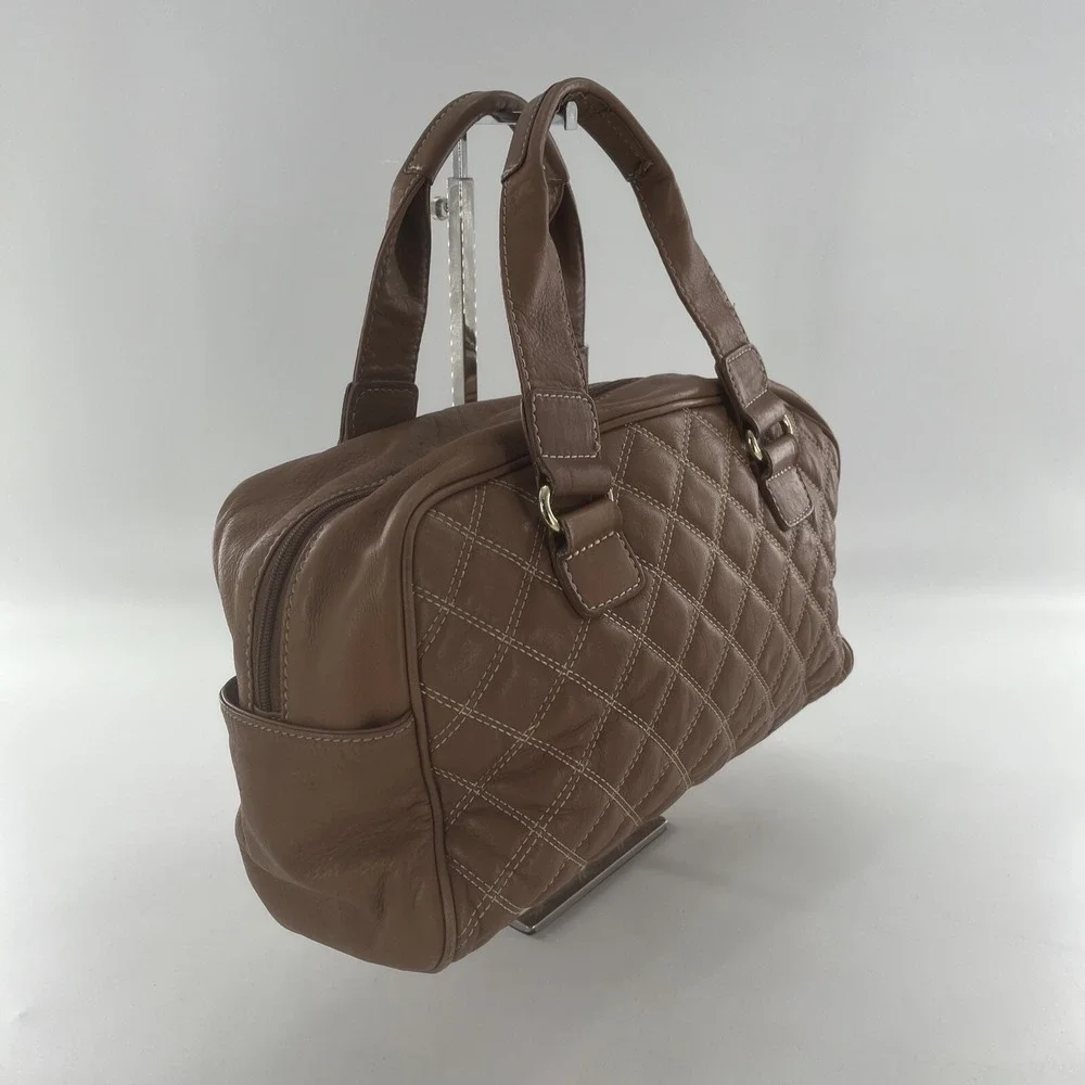 Barr + Barr New York Leather Quilted Satchel Crossbody‎ Tan Camel Bag Purse